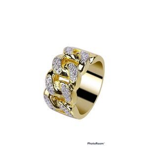 Brand Wedding Jewelry Yellow Gold Tone Band Rings For Mens Party Gift Size 10 1/
